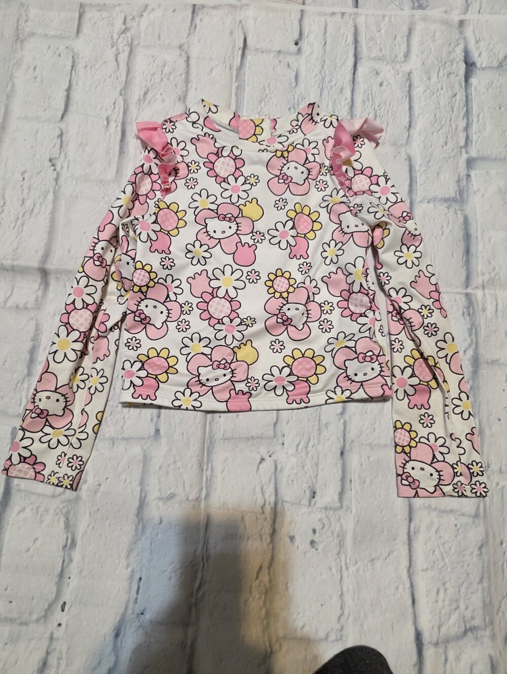 Hello Kitty White Pink Floral Long Sleeve Swim Tee